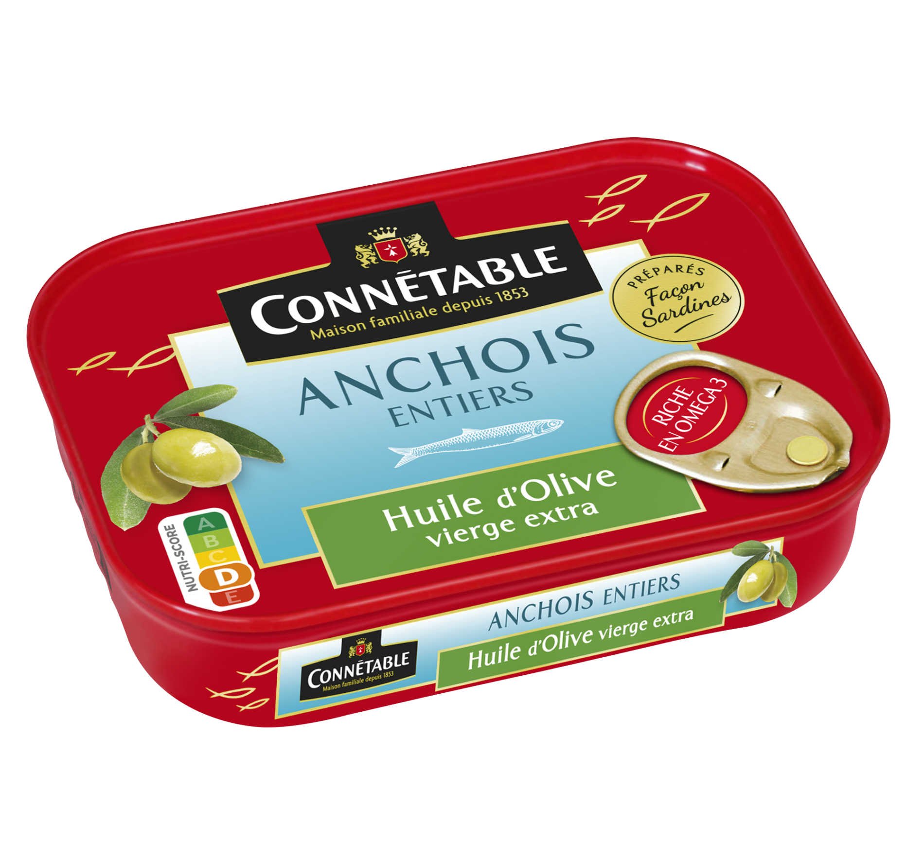 Anchois entiers, à l'huile d'olive vierge extra