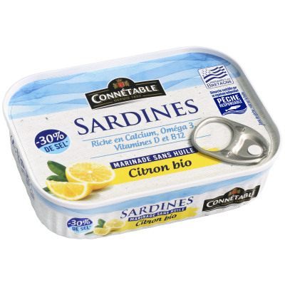 Sardines Pêche Responsable, marinade citron bio sans huile à teneur réduite en sel*