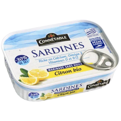 Sardines Pêche Responsable, marinade citron bio sans huile à teneur réduite en sel*