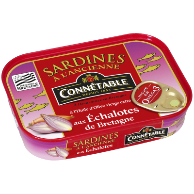 Sardines, à l’huile d’olive vierge extra et aux échalotes de Bretagne