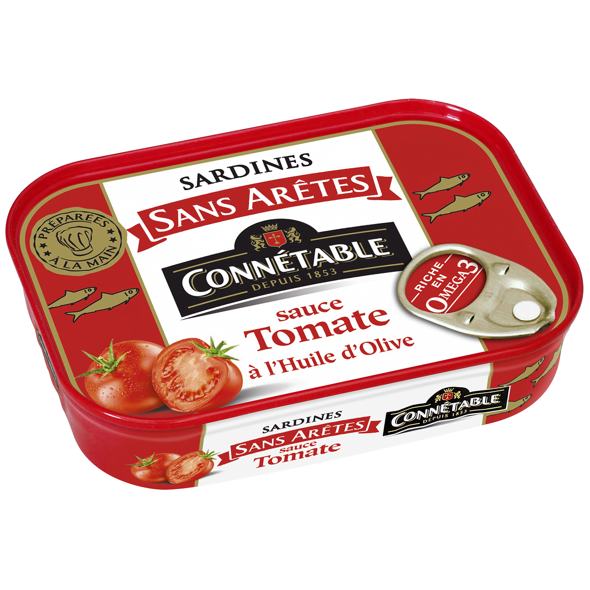 Sardines sans arêtes, à la sauce tomate et à l'huile d'olive vierge extra