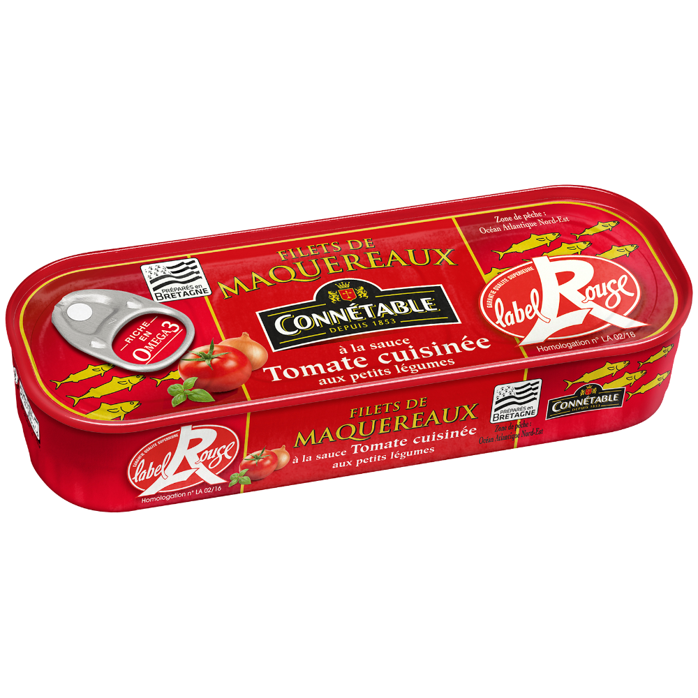 Filets de maquereaux Label Rouge, à la sauce tomate cuisinée aux petits légumes