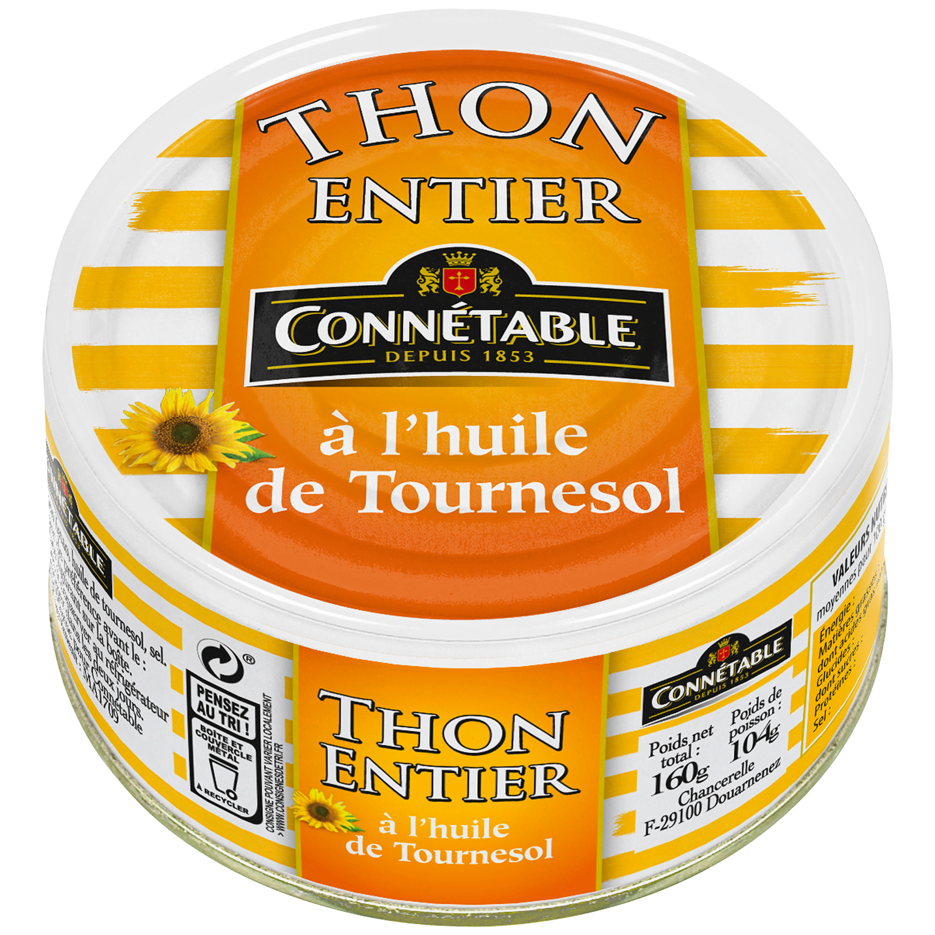 Thon entier, à l'huile de tournesol