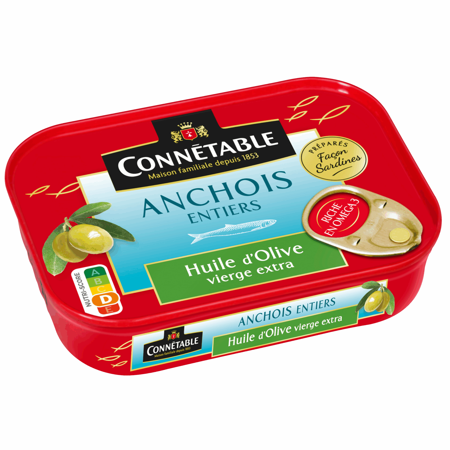 Anchois entiers, à l'huile d'olive vierge extra