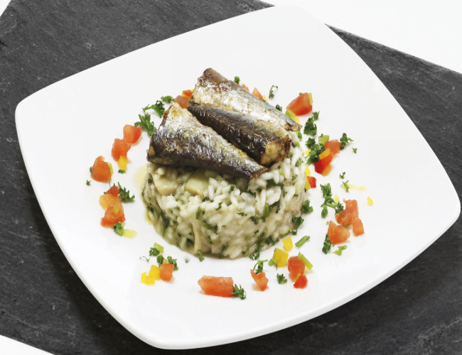 RISOTTO OF MUSHROOMS AND SARDINES IN OLIVE OIL