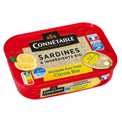 Sardines Pêche Responsable, marinade citron bio sans huile à teneur réduite en sel*