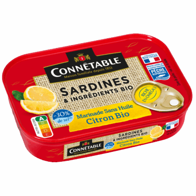 Sardines Pêche Responsable, marinade citron bio sans huile à teneur réduite en sel*