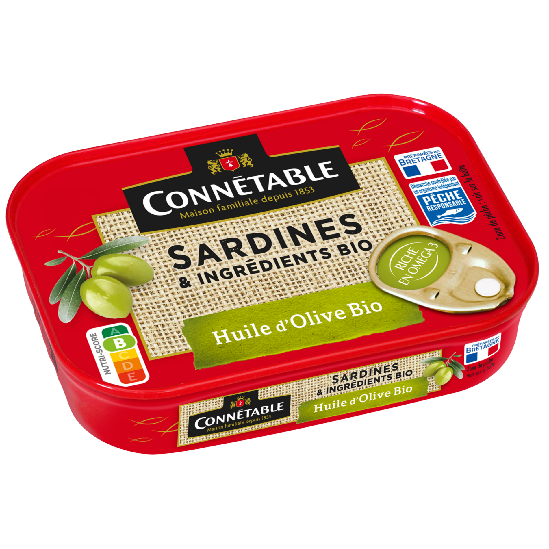 Sardines & ingrédients bio, à l'huile d'olive vierge extra bio