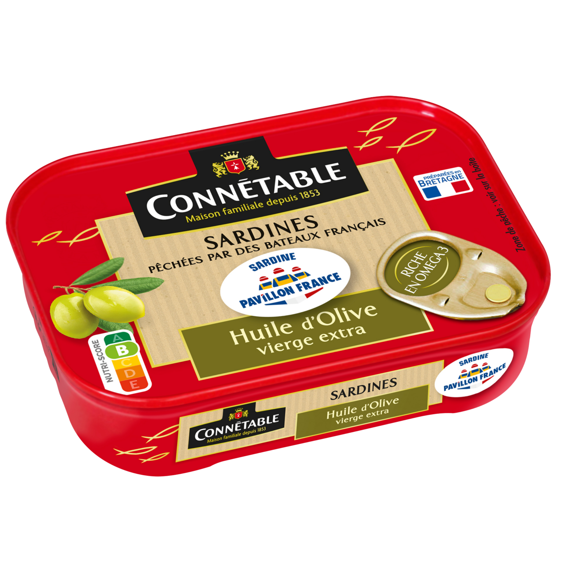 Sardines Pavillon France, à l'huile d'olive vierge extra