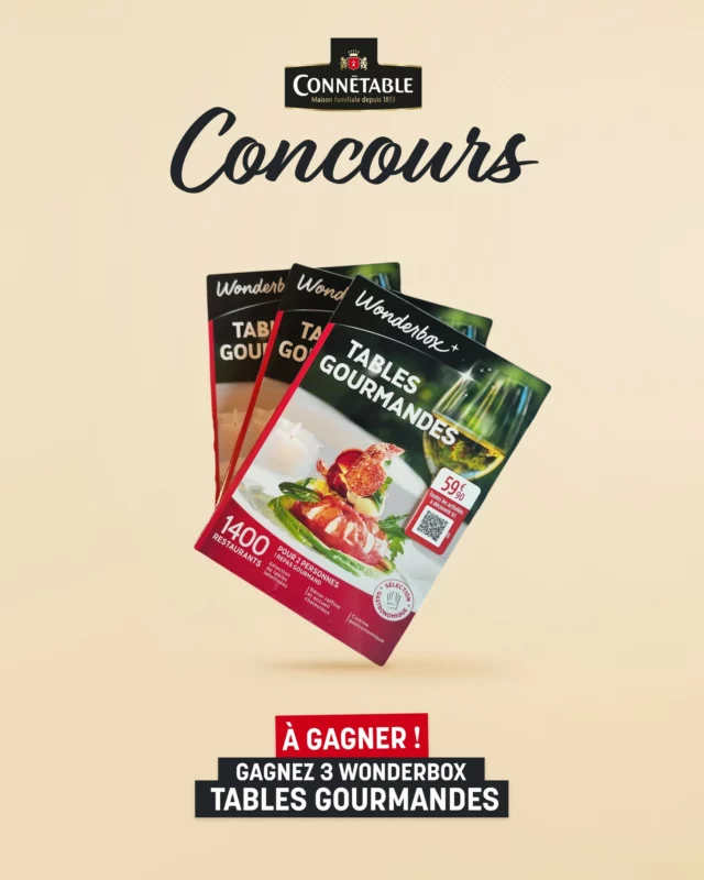 ⚠️CONCOURS TERMINÉ⚠️

Pour la fête des mères on vous fait gagner 3 wonderbox tables gourmandes !

Pour participer, il vous suffit de :

👉 Vous abonner à @connetable_france
👉 Liker ce post
👉 Identifier une personne

Multipliez vos chances en participant sur notre page Facebook et en partageant cette publication en story. 😊

Un tirage au sort désignera 3 gagnants entre Facebook et Instagram.
Fin du jeu concours et annonce des gagnants le 20 mai !

Bonne chance à tous 🍀

⚠️Attention des comptes frauduleux circulent et vous demandent vos coordonnées bancaires !

*Les box sont valables jusqu’au 26/09/2027.

#Concours #cadeau #wonderbox #fêtesdesmères